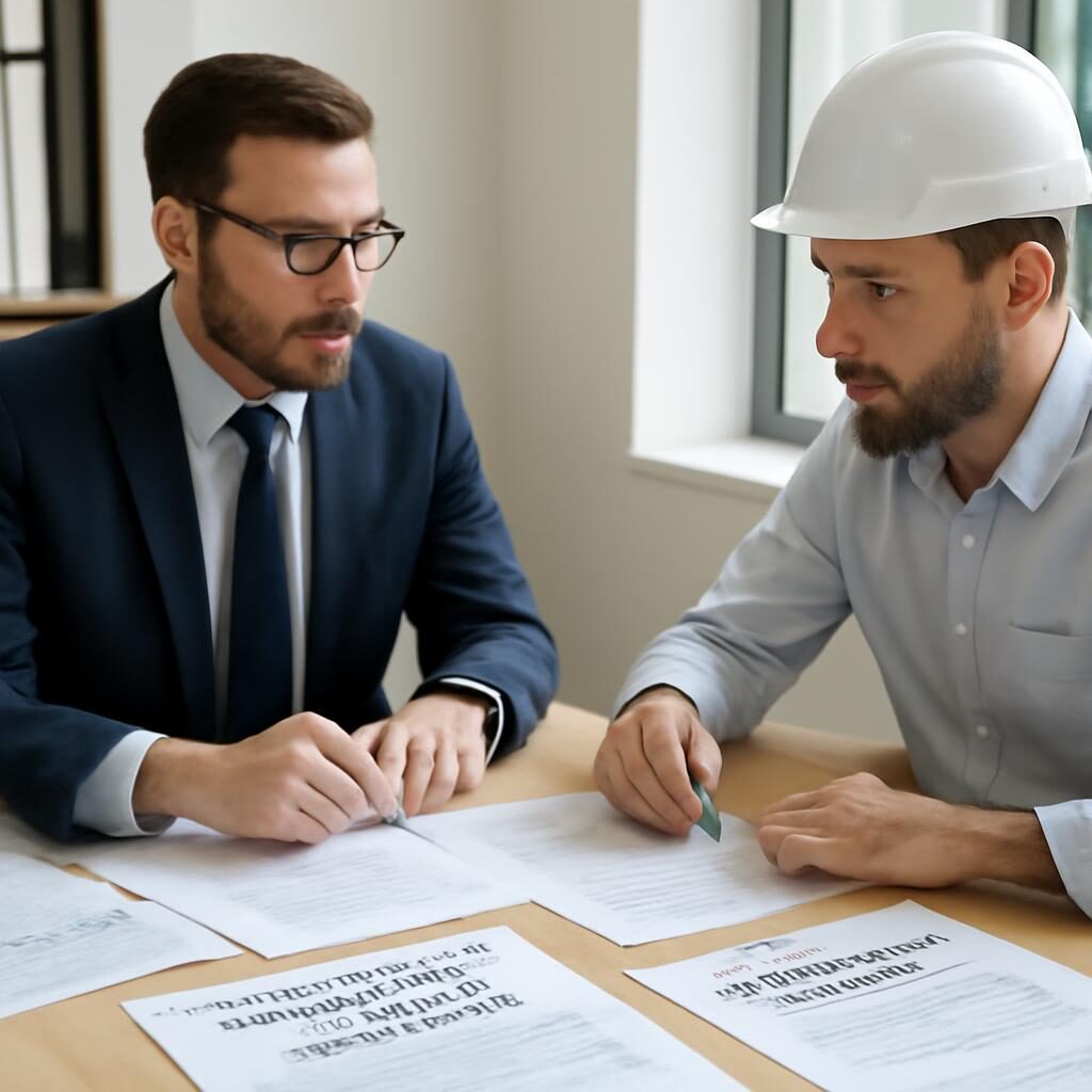 Courtier en assurance et architecte discutant des garanties de responsabilité civile professionnelle