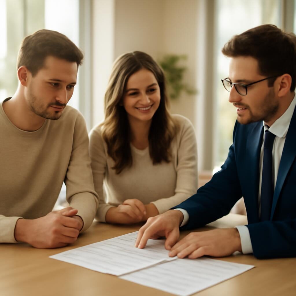 Couple en consultation avec un expert avant de signer un contrat CCMI