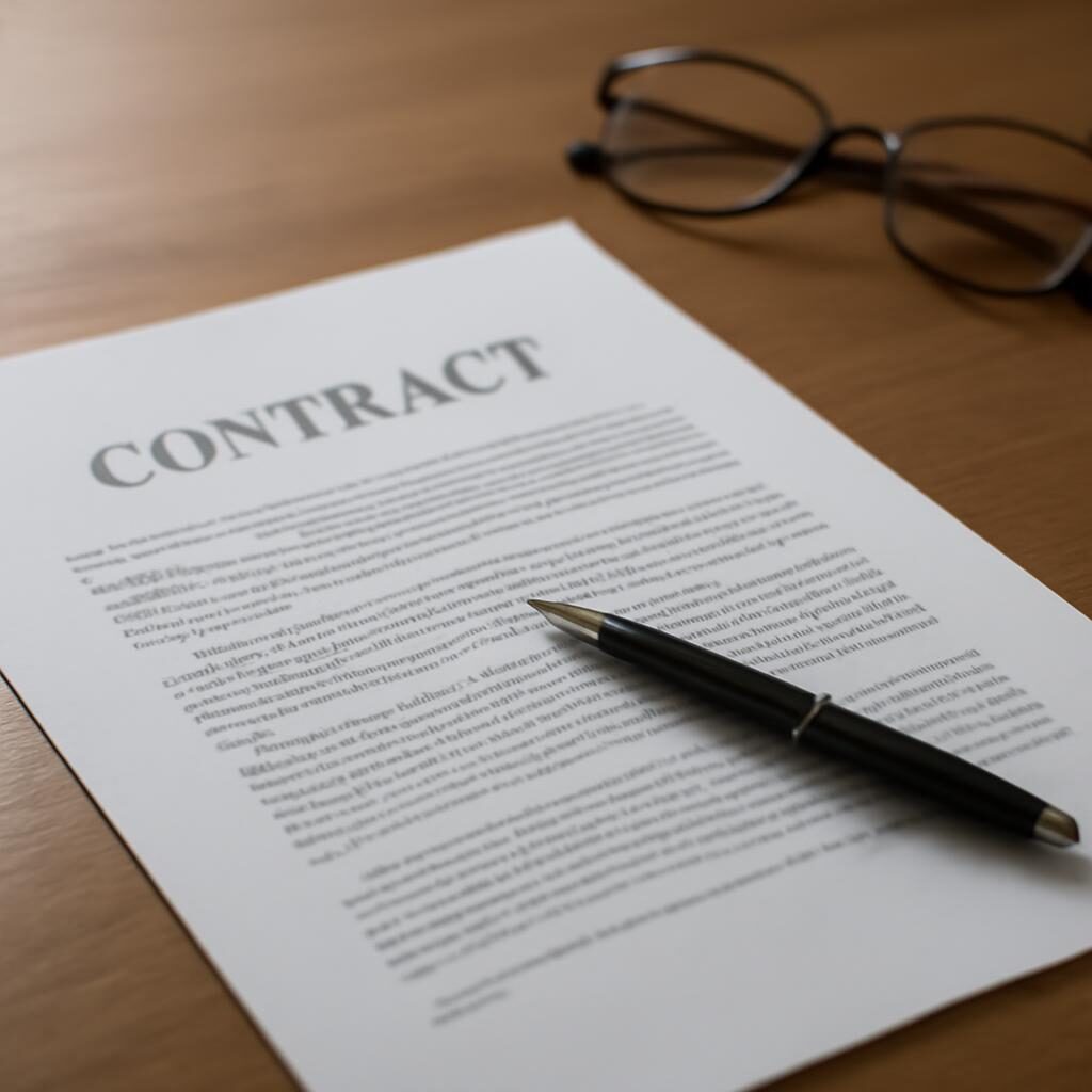 Contrat de construction CCMI ouvert sur un bureau avec stylo