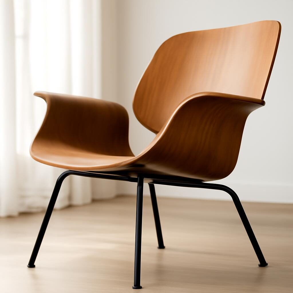 Chaise mid-century en bois cintré et métal, design emblématique