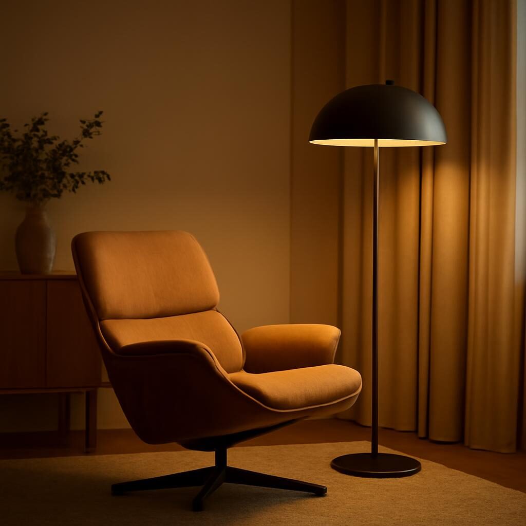 Salon avec fauteuil mid-century emblématique et ambiance design