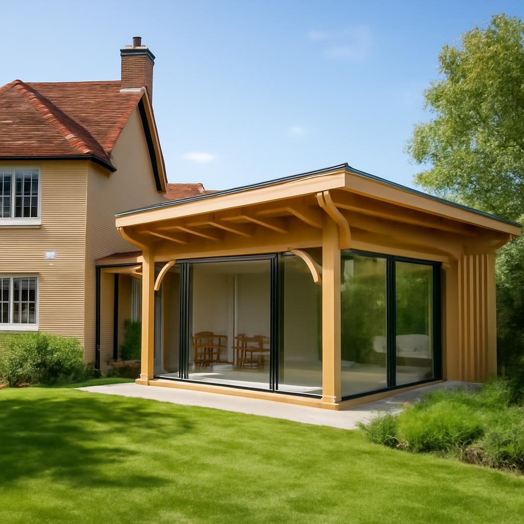 Extension contemporaine à ossature bois accolée à une maison existante