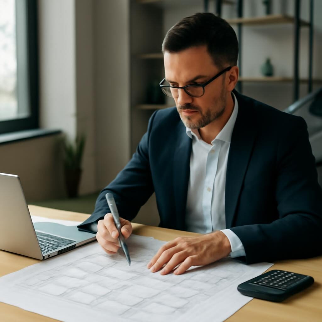 Honoraires d'architecte 2026 : professionnel travaillant sur un projet avec calculatrice