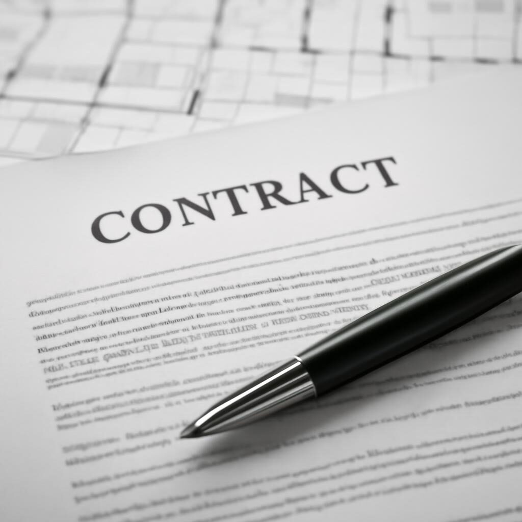 Contrat d'honoraires architecte avec plans techniques et stylo