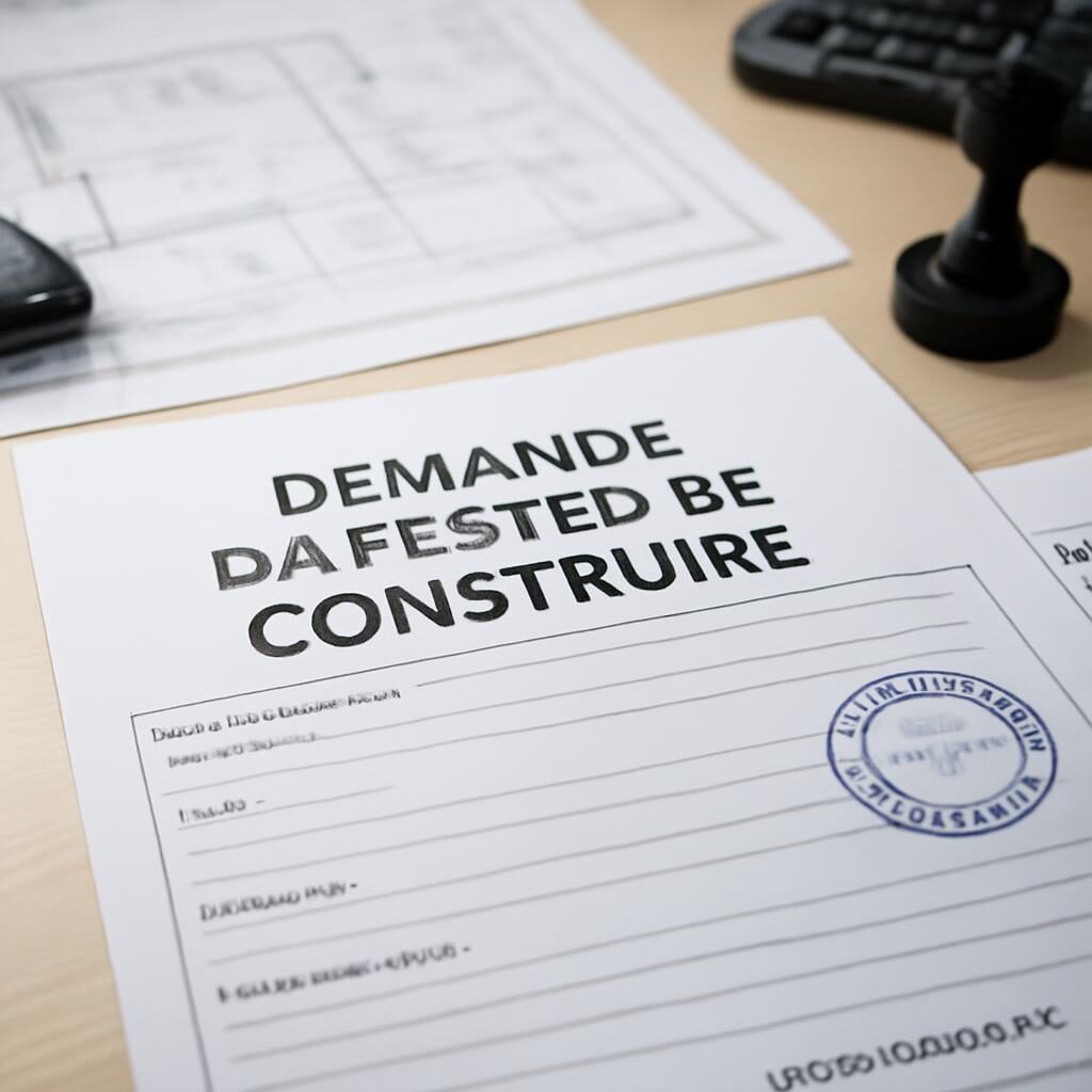 Permis de construire — dossier et plans architecturaux sur bureau d'architecte