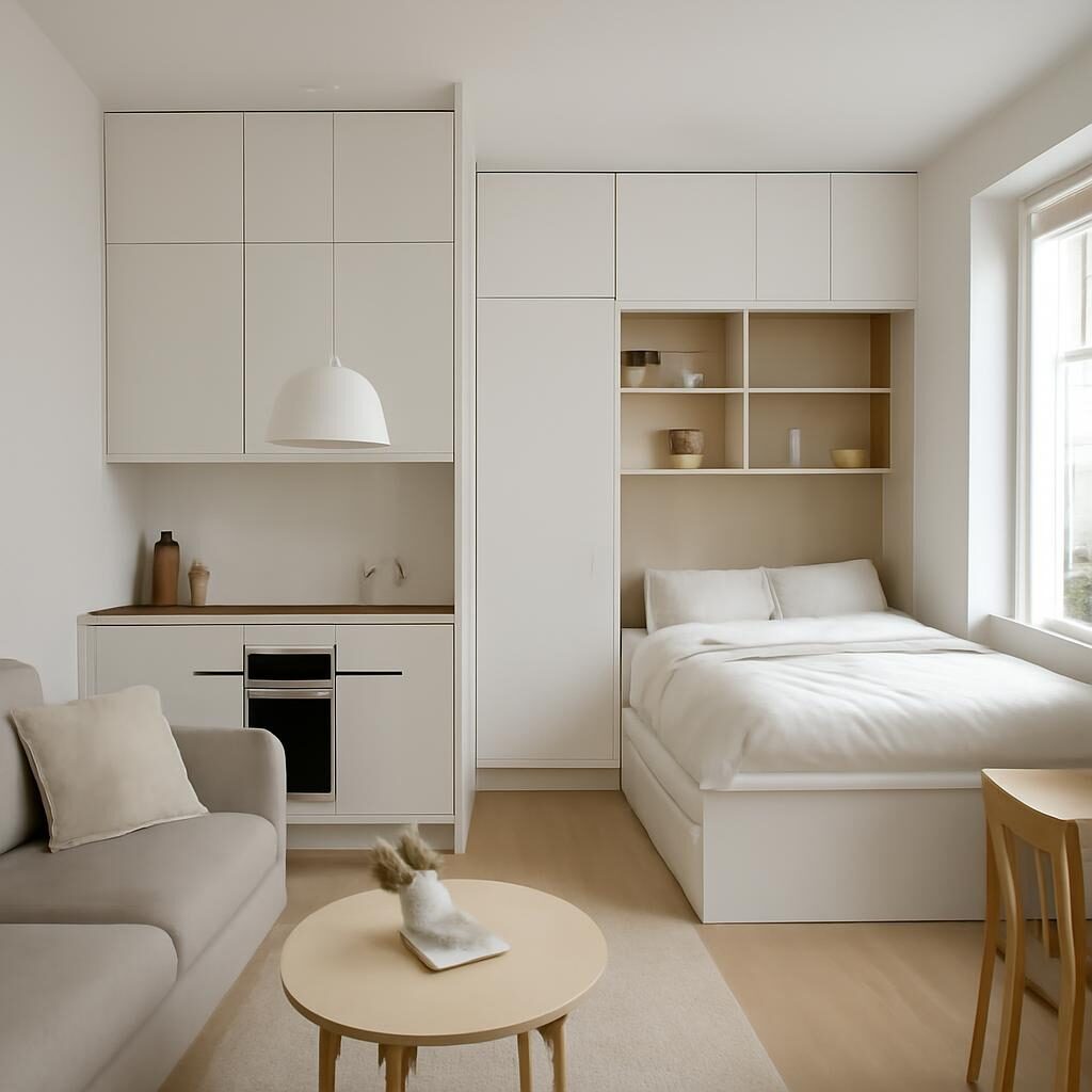 Studio de 30 m² aménagé avec mobilier multifonction et rangements intégrés