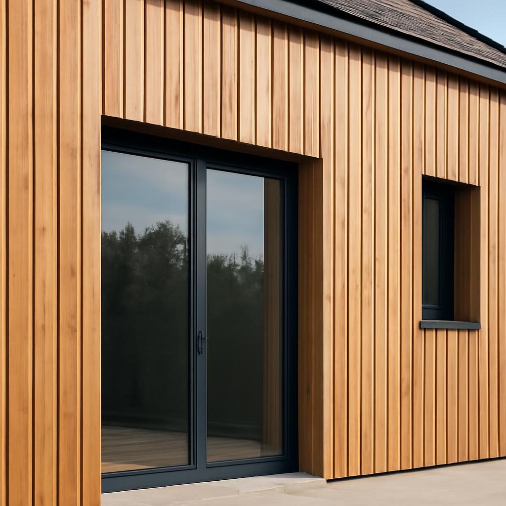 Bardage bois Douglas en façade verticale d'une maison contemporaine