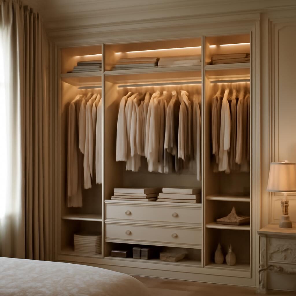 Dressing sur mesure avec étagères ouvertes et portes coulissantes chambre contemporaine