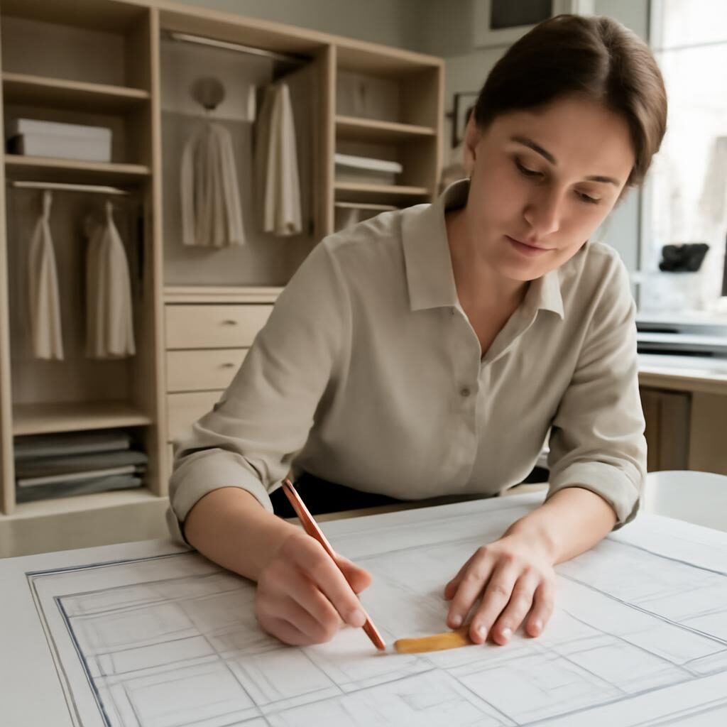 Architecte d intérieur planifiant l implantation d un dressing sur plan