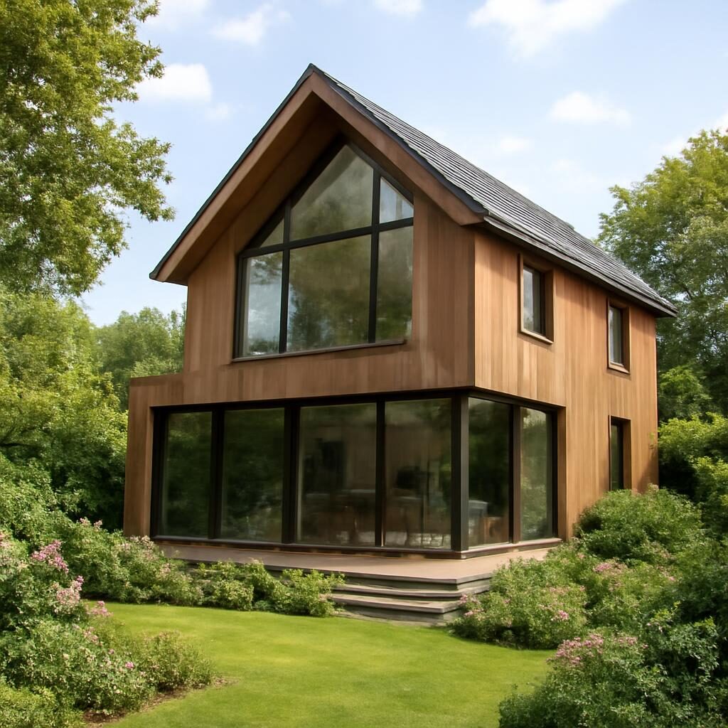 Maison ossature bois moderne terminée grandes baies vitrées jardin