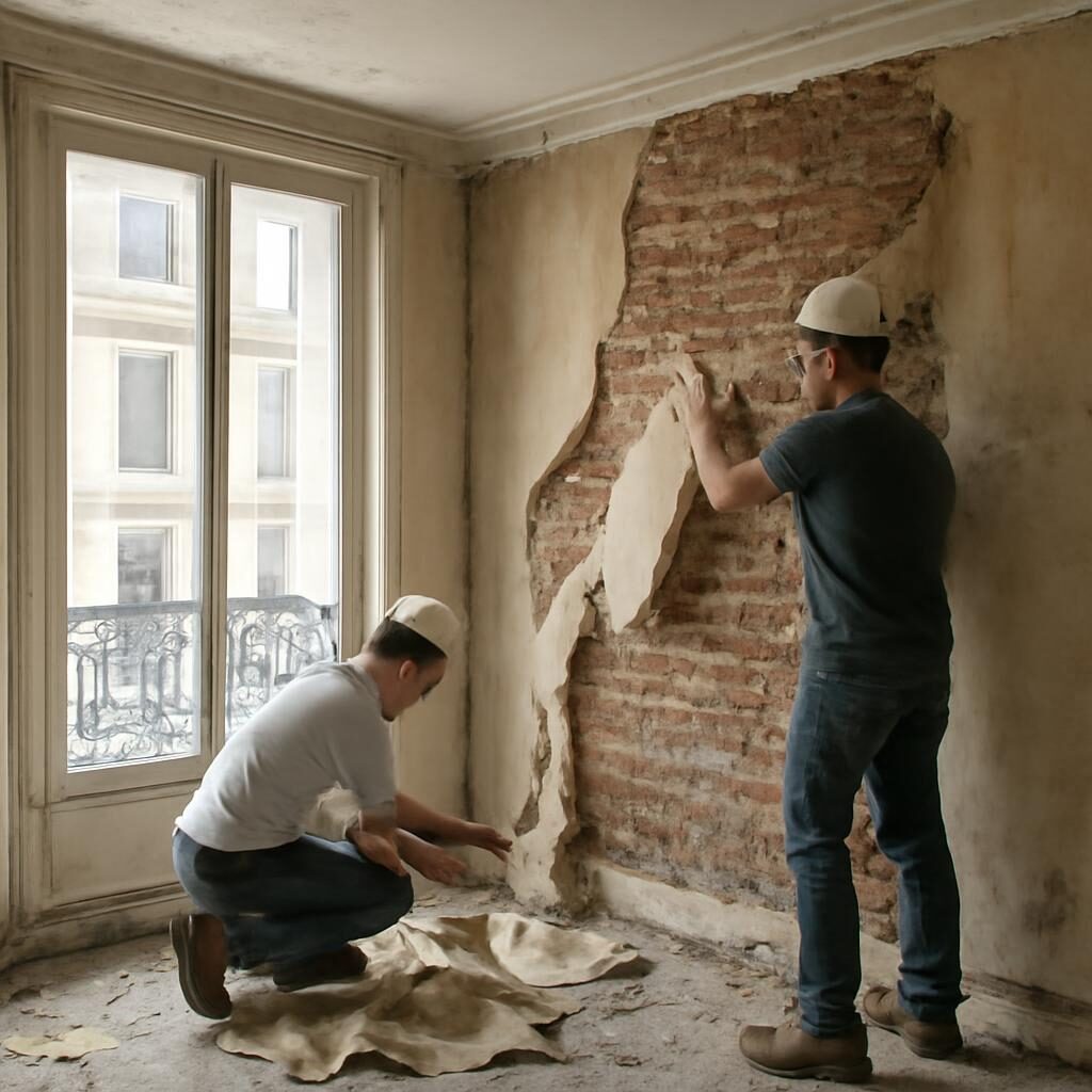 Travaux de décroûtage et brique apparente en rénovation