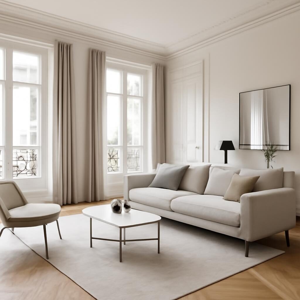 Appartement ancien rénové parquet et mobilier contemporain