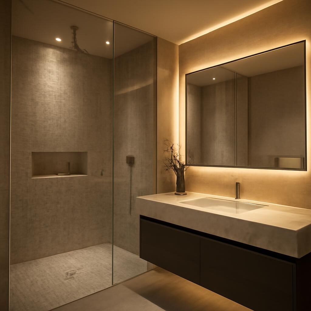 Salle de bain master suite avec douche italienne mosaïque